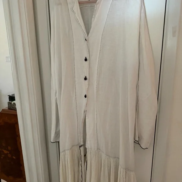 Cynthia Ashby Dress 100% Linen White Long Maxi Button Down One Size